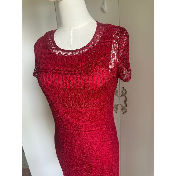 Y2K Red Crochet Dress Vampy Going out Midi Fit Size Small Party Sexy - Picture 6 of 6